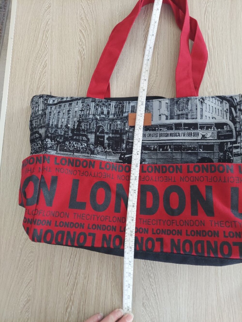 Robin Ruth London Tote Bag - Black & Red canvas with outside pockets - Picture 8 of 15